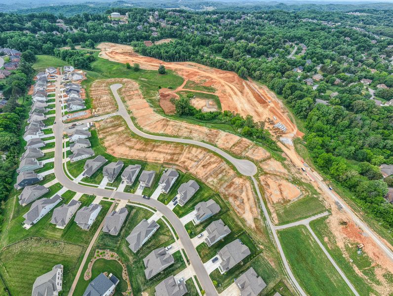 Aerial view of the Ivey Farms - The Vintage Collection community in Farragut, TN, showing layout and nearby surroundings (Image 13). Aerial view of the Ivey Farms - The Vintage Collection community in Farragut, TN, showing layout and nearby surroundings (Image 13).
