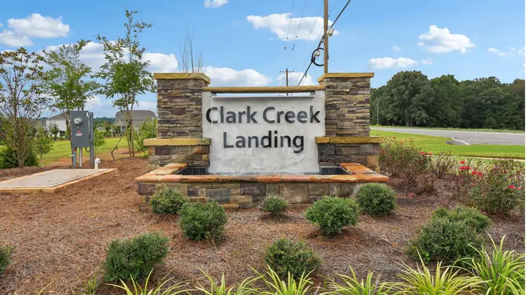 Entrance to the Clark Creek Landing community in Lincolnton, NC, featuring signage and landscaping (Image 1).