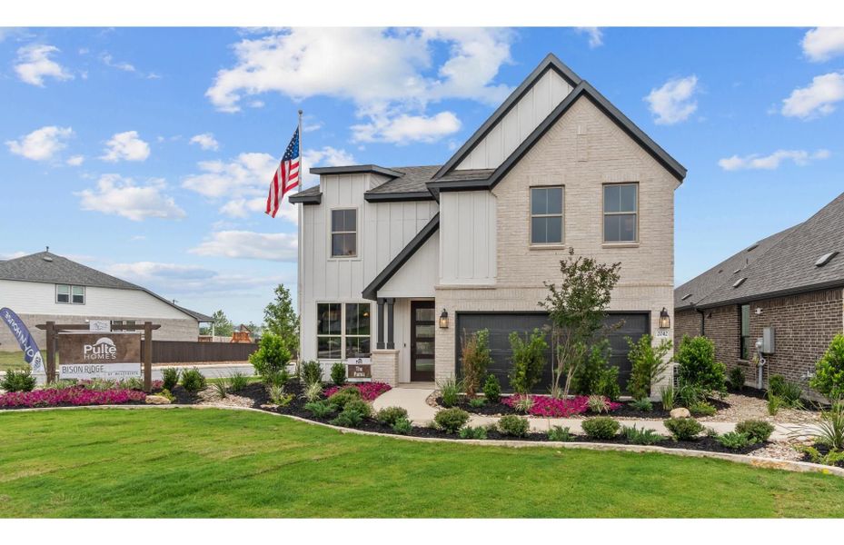 Modern two-story new construction home with beautiful walkway in Bison Ridge in San Antonio, TX Modern two-story new construction home with beautiful walkway in Bison Ridge in San Antonio, TX