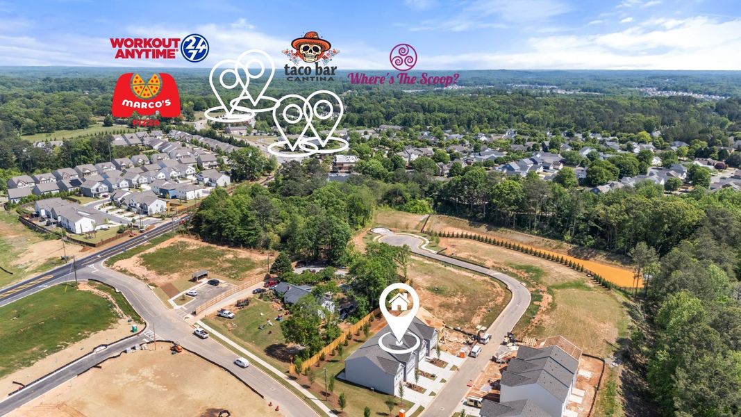 Aerial view of the Owen Preserve community in Canton, GA, showing layout and nearby surroundings (Image 1). Aerial view of the Owen Preserve community in Canton, GA, showing layout and nearby surroundings (Image 1).