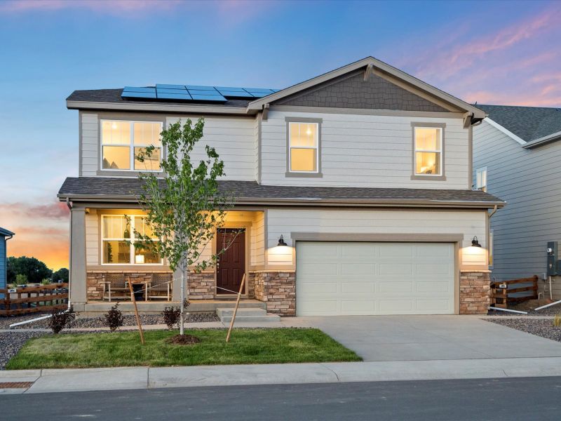 Evergreen Floorplan exterior image taken at a Meritage Homes community in Windsor, CO.