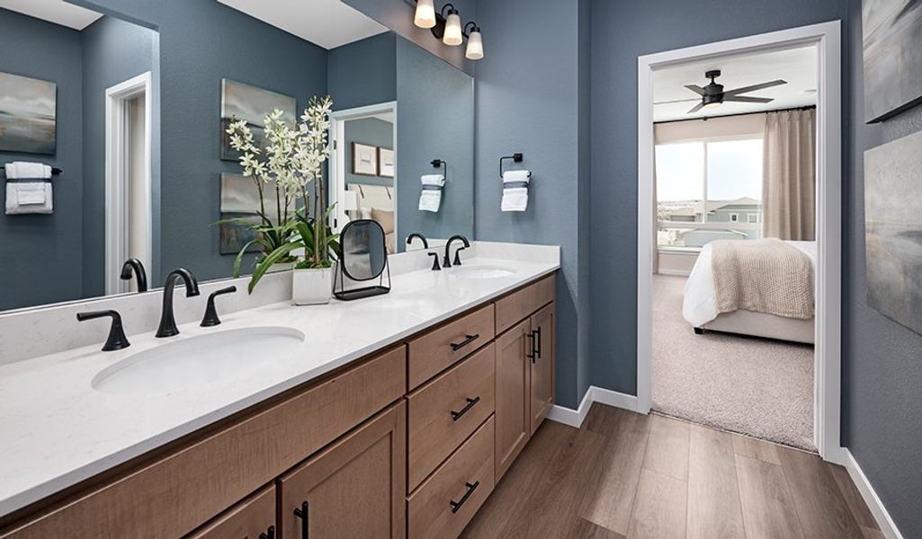 Furnished interior in a model home at The Duos at Looking Glass in Parker (Image 48). Furnished interior in a model home at The Duos at Looking Glass in Parker (Image 48).
