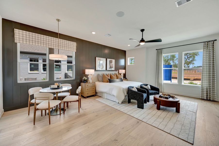 Furnished interior in a model home at The Highlands Encore - Harbor Collection in Porter (Image 34). Furnished interior in a model home at The Highlands Encore - Harbor Collection in Porter (Image 34).