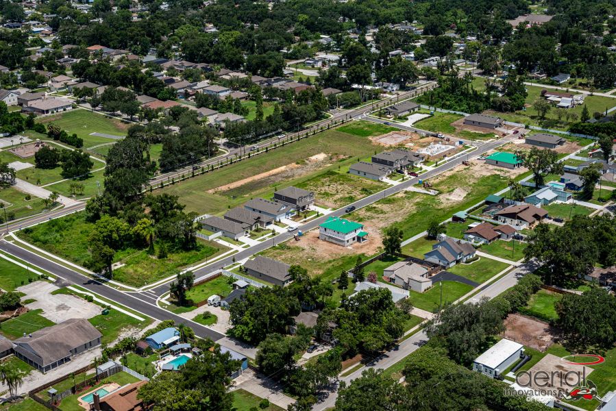 Aerial view of the Myers Estates community in Seffner, FL, showing layout and nearby surroundings (Image 1). Aerial view of the Myers Estates community in Seffner, FL, showing layout and nearby surroundings (Image 1).