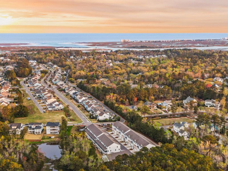Aerial view of the Anchors Bend Townes community in Wilmington, NC, showing layout and nearby surroundings (Image 14).
