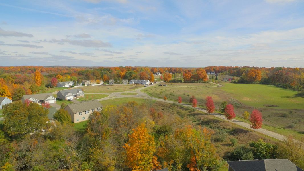 Aerial view of the Mystic Ridge community in Whitmore Lake, MI, showing layout and nearby surroundings (Image 1). Aerial view of the Mystic Ridge community in Whitmore Lake, MI, showing layout and nearby surroundings (Image 1).