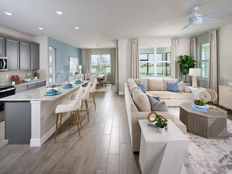 Great room in the Jay floorplan modeled at Crescent Lakes at Babcock Ranch