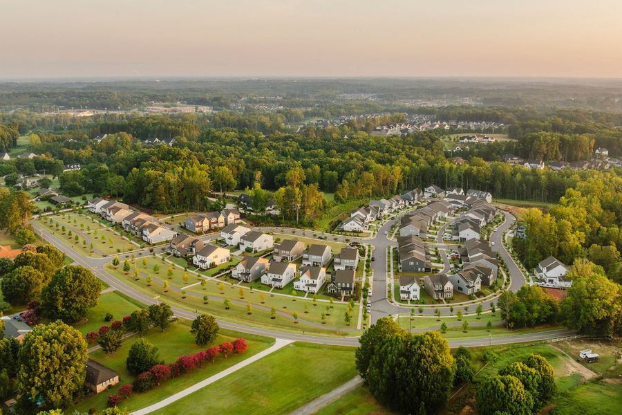 Aerial view of the Mayes Hall community in Davidson, NC, showing layout and nearby surroundings (Image 12).