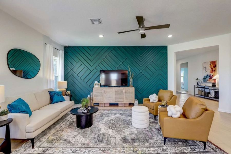 Furnished interior in a model home at Village at Three Oaks in Seguin (Image 26).