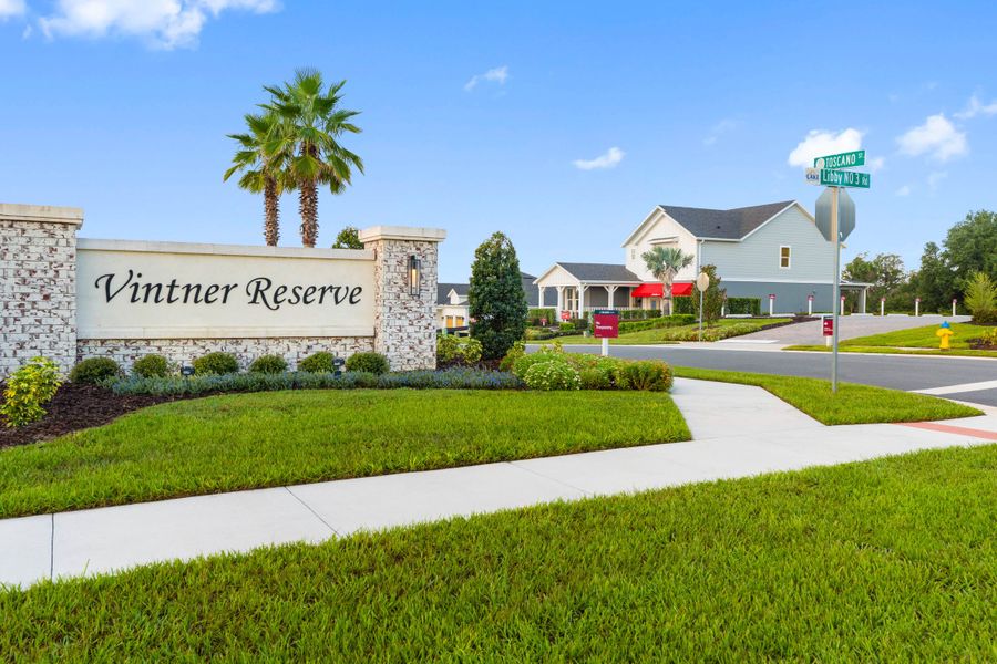 Entrance to the Vintner Reserve community in Clermont, FL, featuring signage and landscaping (Image 2).
