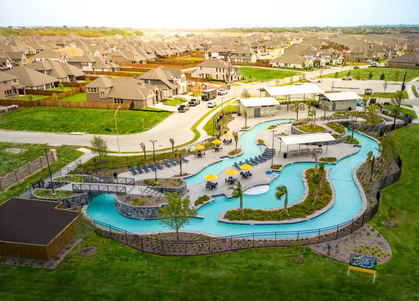 Aerial view of the Wildflower Ranch community in Justin, TX, showing layout and nearby surroundings (Image 1).