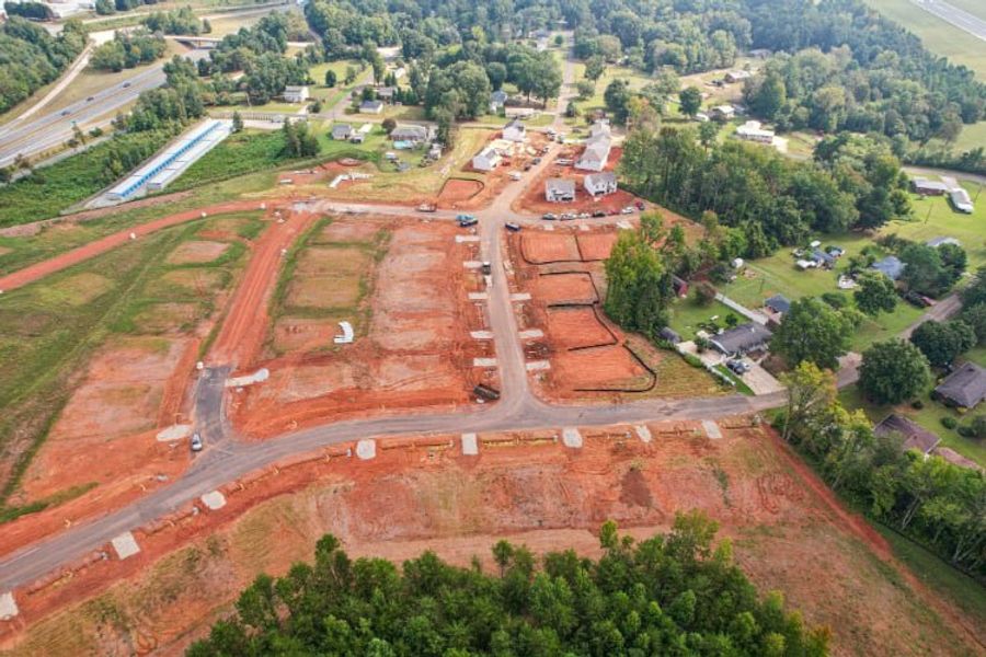 A high angle view of a construction site.