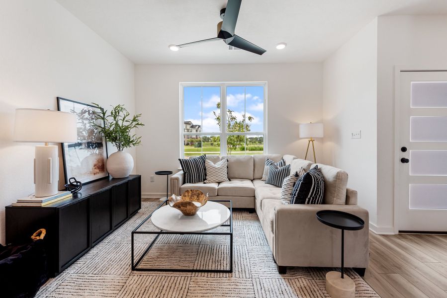 Furnished interior in a model home at Midtown Townhomes in College Station (Image 7). Furnished interior in a model home at Midtown Townhomes in College Station (Image 7).