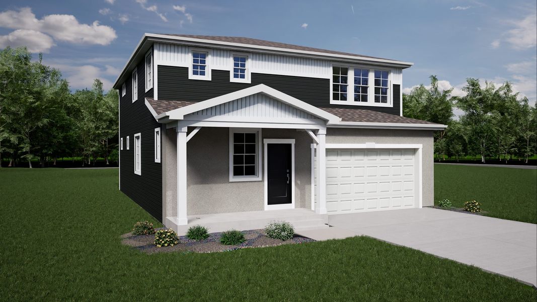 Front exterior of a home in the Brio Collection at Thompson River Ranch community, located in Johnstown, CO (Image 4).