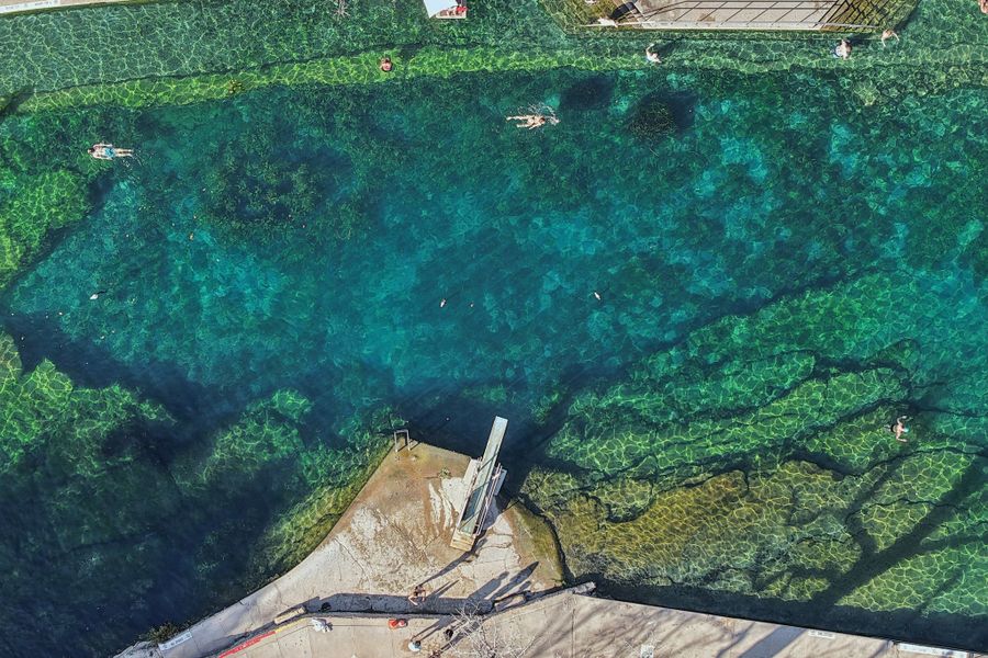 A body of water with trees around it.