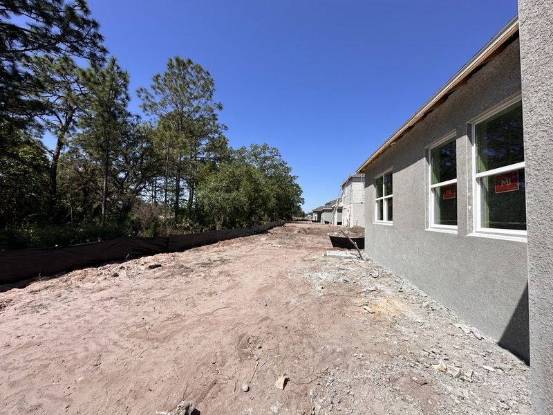 New construction on a clear day at Eden at Crossprairie by M/I Homes in St. Cloud, FL, with open land and trees. New construction on a clear day at Eden at Crossprairie by M/I Homes in St. Cloud, FL, with open land and trees.