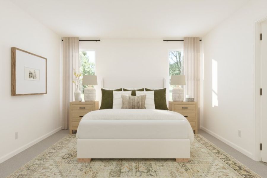 A room with a bed and lamps.