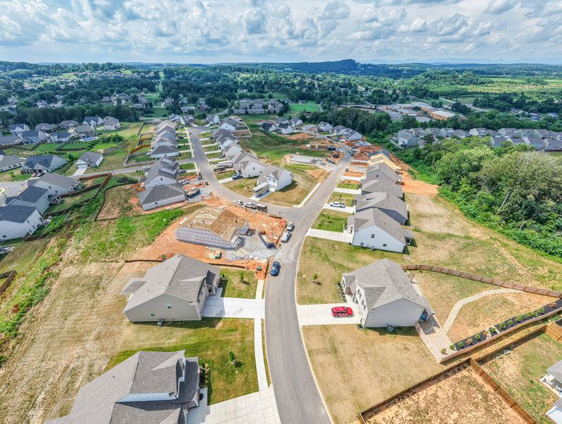 Aerial view of the The Grove at Harrison Glen community in Lenoir City, TN, showing layout and nearby surroundings (Image 10). Aerial view of the The Grove at Harrison Glen community in Lenoir City, TN, showing layout and nearby surroundings (Image 10).