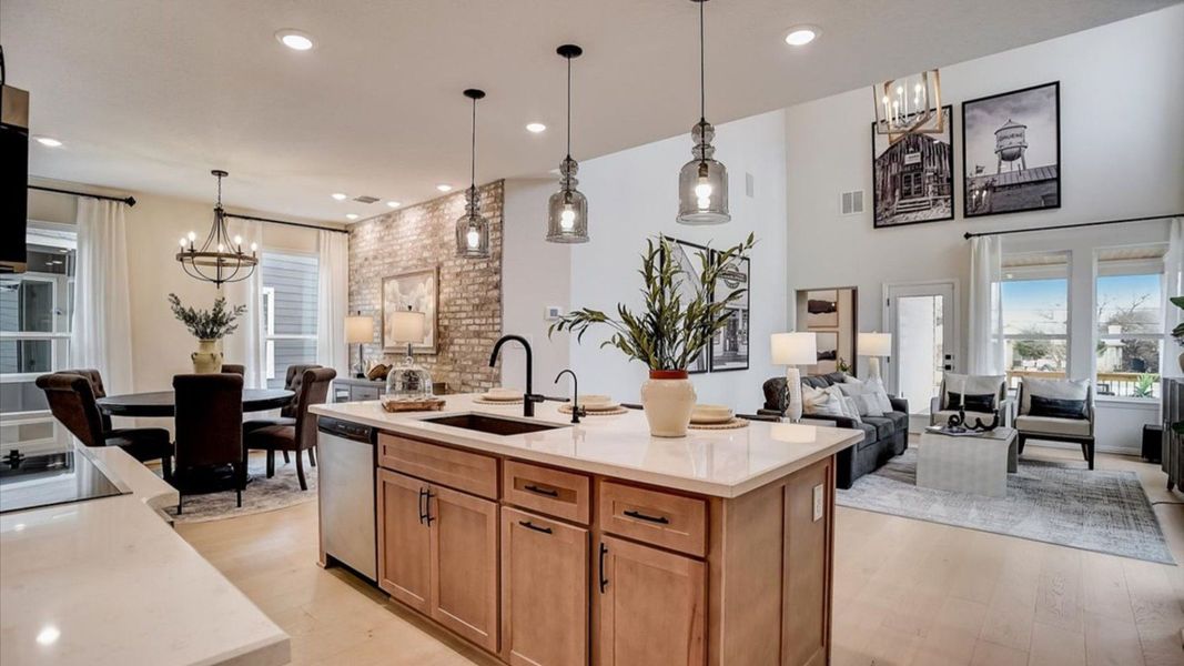 Pendant Lighting, Center Island, High Ceilings, Ample Lighting