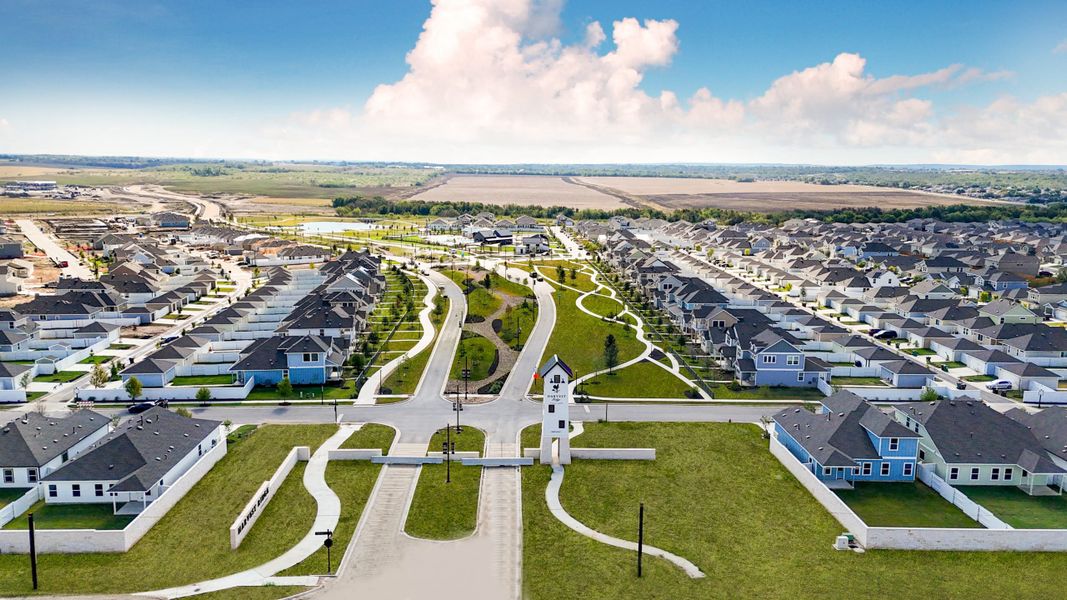 Aerial view of the Harvest Ridge community in Elgin, TX, showing layout and nearby surroundings (Image 13).