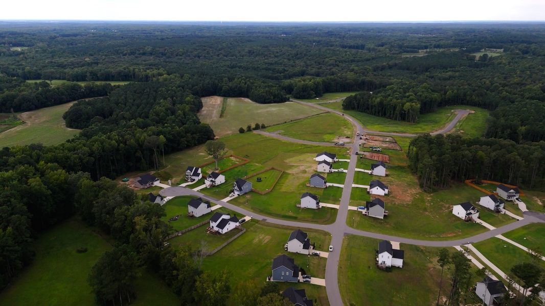 Aerial view of the Riverside community in Zebulon, NC, showing layout and nearby surroundings (Image 13). Aerial view of the Riverside community in Zebulon, NC, showing layout and nearby surroundings (Image 13).