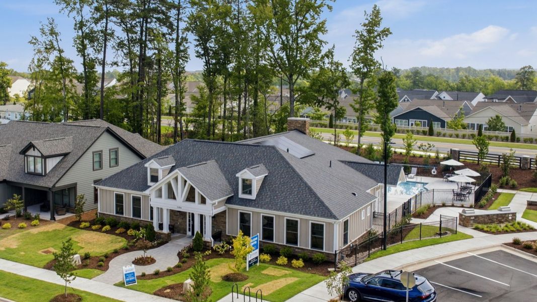 Aerial view of the The Courtyards at Oak Grove community in Durham, NC, showing layout and nearby surroundings (Image 1). Aerial view of the The Courtyards at Oak Grove community in Durham, NC, showing layout and nearby surroundings (Image 1).