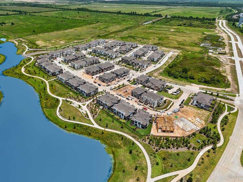 Aerial view of the Bridgeland Central: The Cottages community in Cypress, TX, showing layout and nearby surroundings (Image 23).
