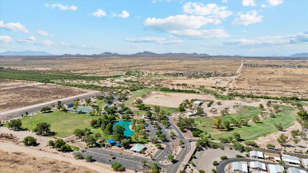 Aerial view of the Carlton Commons community in Casa Grande, AZ, showing layout and nearby surroundings (Image 1).
