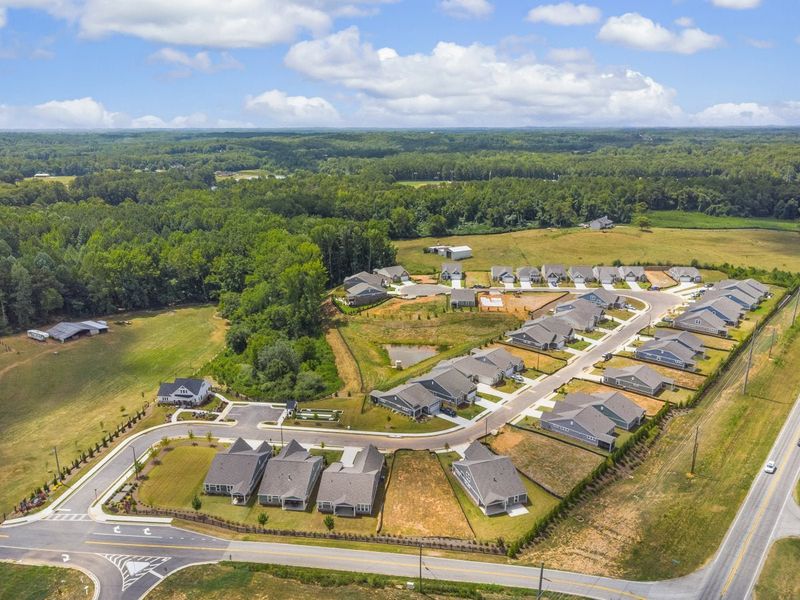 Aerial view of the Laurel Farms community in Dallas, GA, showing layout and nearby surroundings (Image 14).