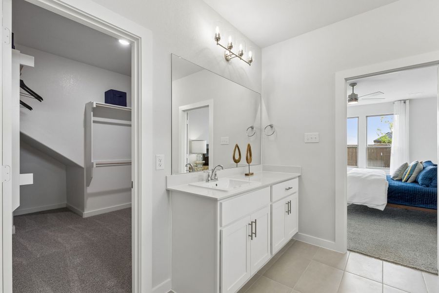 Primary Bathroom in a Madero New Winters Model in Haslet TX by Trophy Signature Homes