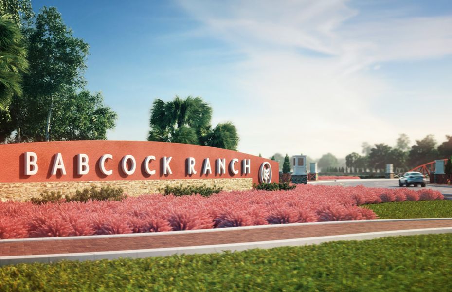 Babcock Ranch entry monument welcomes you home to at this resort lifestyle community within Babcock