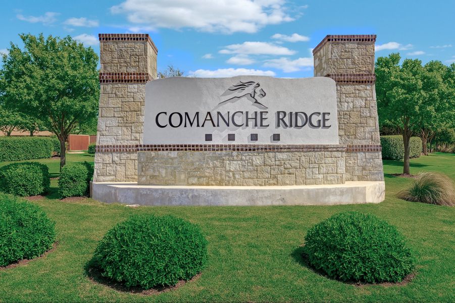 Entrance to the Comanche Ridge community in San Antonio, TX, featuring signage and landscaping (Image 1). Entrance to the Comanche Ridge community in San Antonio, TX, featuring signage and landscaping (Image 1).