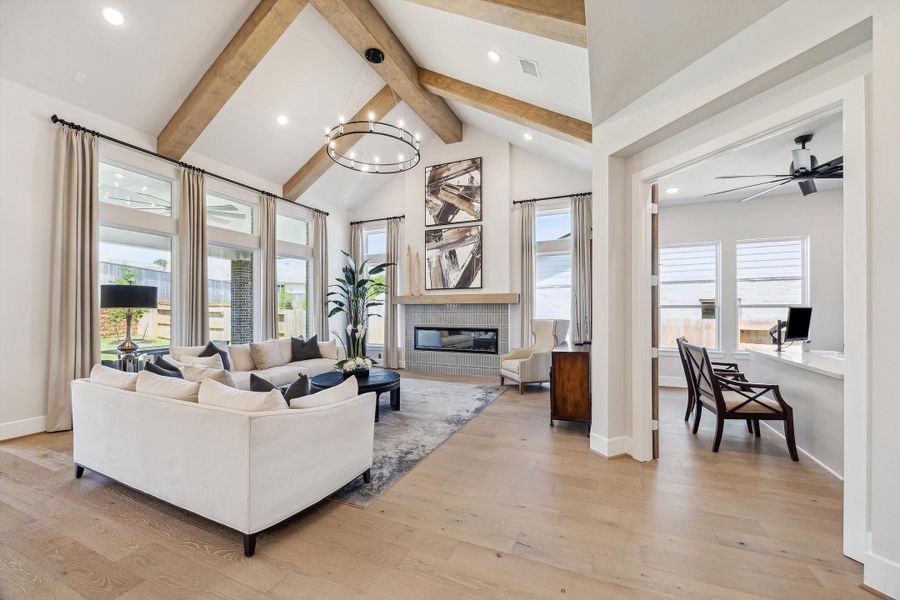 Furnished interior in a model home at The Woodlands Hills – 65' in Willis (Image 6). Furnished interior in a model home at The Woodlands Hills – 65' in Willis (Image 6).