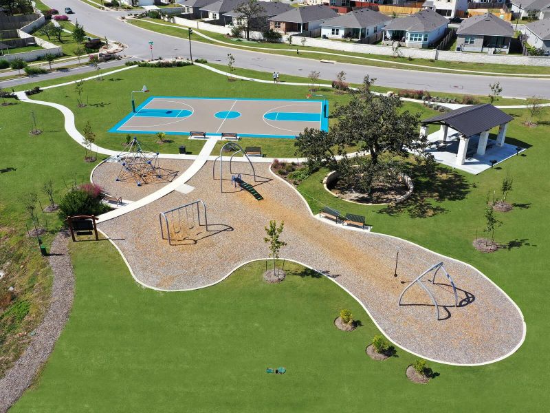 Enjoy the basketball court, covered pavilion, zip line, and more at the sports park.