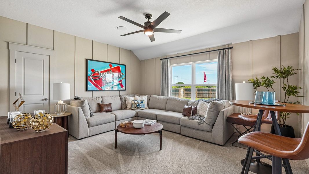 Inviting Flex Room provides a space to keep guests entertained, while also providing additional space for work or relaxing.