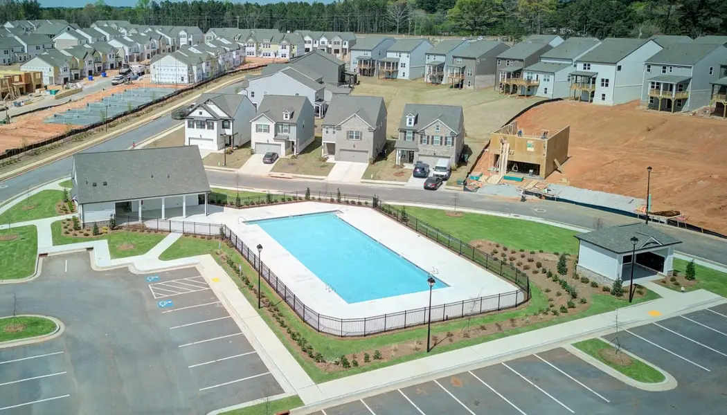 Aerial view of the Kentmere community in Auburn, GA, showing layout and nearby surroundings (Image 1). Aerial view of the Kentmere community in Auburn, GA, showing layout and nearby surroundings (Image 1).