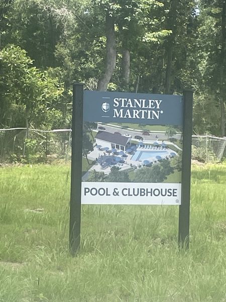 Beautiful pool and clubhouse sign at Indigo Grove Single Family Homes by Stanley Martin Homes (Johns Island, SC).