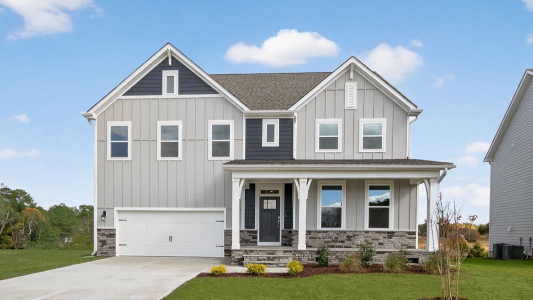 Front exterior of a home in the Kalas Falls community, located in Wake Forest, NC (Image 16). Front exterior of a home in the Kalas Falls community, located in Wake Forest, NC (Image 16).