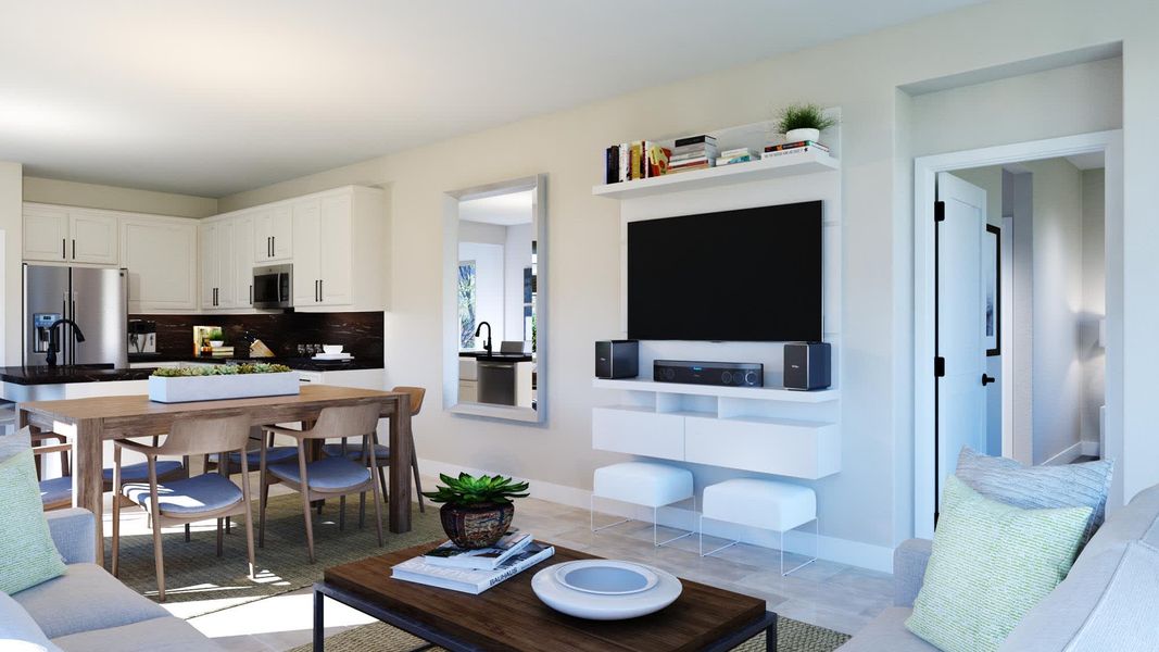 Great Room to Kitchen | Belleza | Marketside Tercera | Verrado | New homes in Buckeye, Arizona | Landsea Homes Great Room to Kitchen | Belleza | Marketside Tercera | Verrado | New homes in Buckeye, Arizona | Landsea Homes