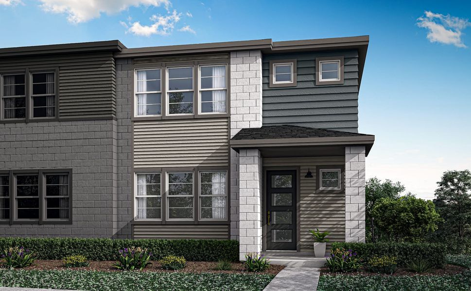 Front exterior of a home in the Candelas Townhomes community, located in Arvada, CO (Image 10).