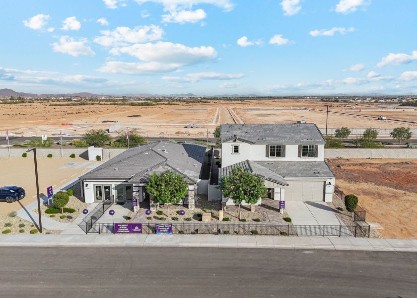 A group of buildings in a desert.