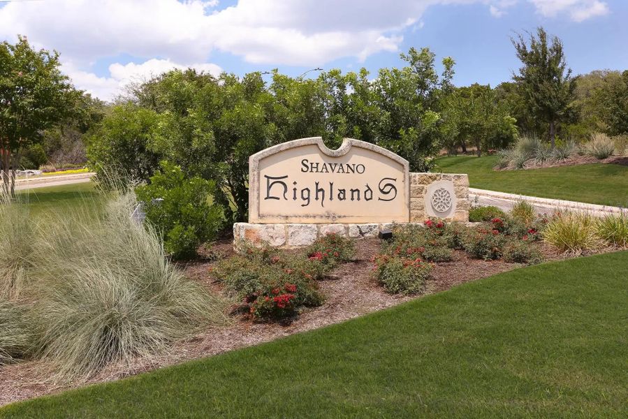 Entrance to the Shavano Highlands community in San Antonio, TX, featuring signage and landscaping (Image 7).