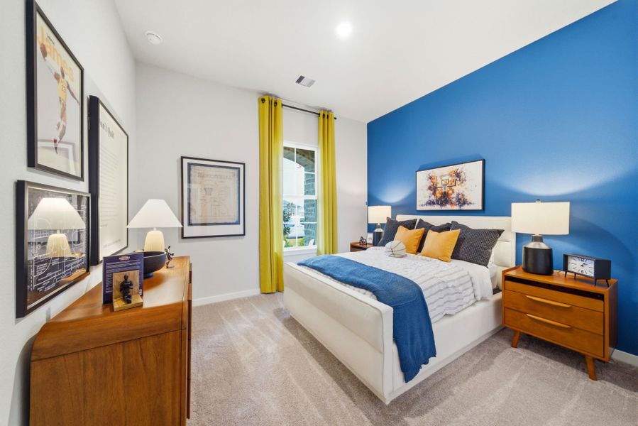 A bedroom with a bed and a dresser. A bedroom with a bed and a dresser.