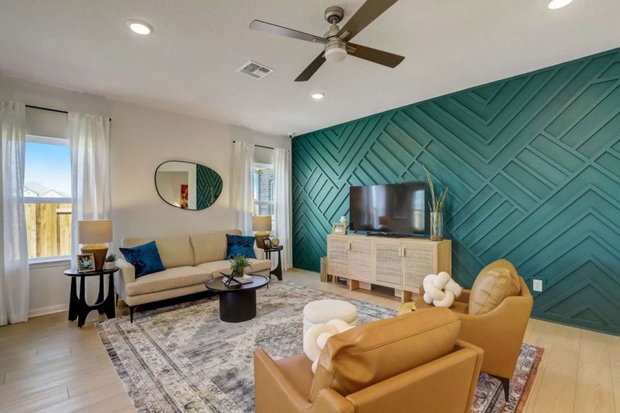 Furnished interior in a model home at Village at Three Oaks in Seguin (Image 23).