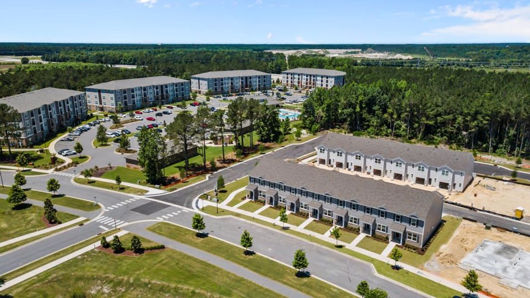 Aerial view of the Clock Road Townhomes community in New Bern, NC, showing layout and nearby surroundings (Image 9).