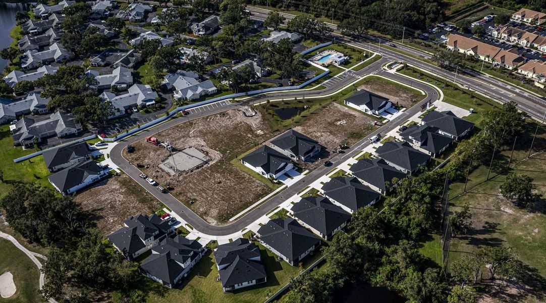 Aerial view of the Fairway Pointe - 55+ Villa Community community in Sun City Center, FL, showing layout and nearby surroundings (Image 5).