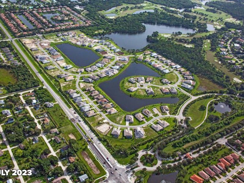 Aerial view of the Bent Pine Preserve community in Vero Beach, FL, showing layout and nearby surroundings (Image 24).