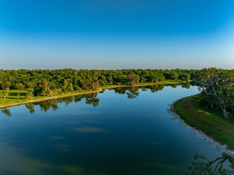 Aerial view of the preserves and ponds around Woodland Preserve.