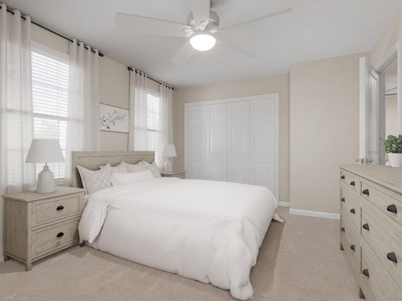 Secondary bedrooms provide space for everyone in your household. (Artist`s rendering of the Marigold by Highland Homes)
