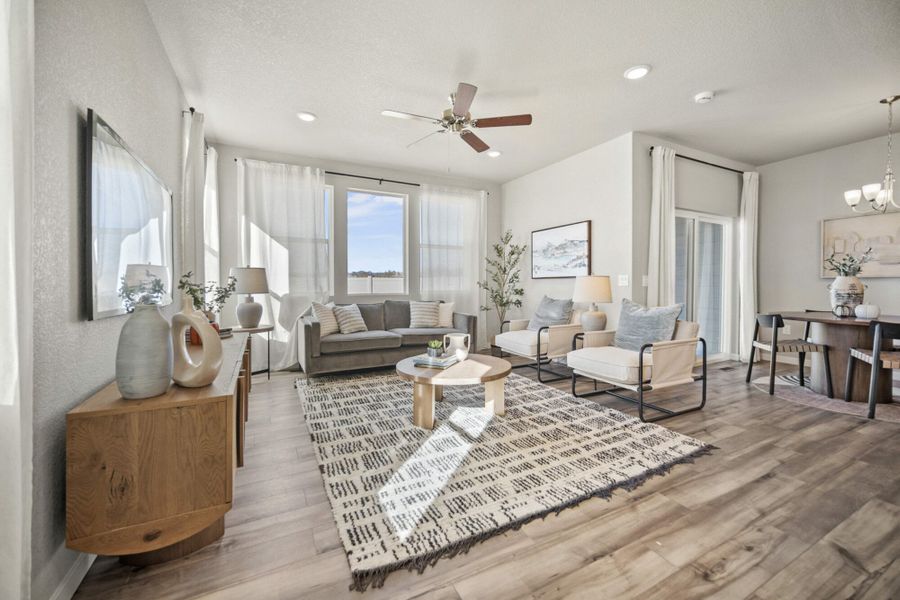 Furnished interior in a model home at Aspen Meadows – Townhomes in Colorado Springs (Image 8). Furnished interior in a model home at Aspen Meadows – Townhomes in Colorado Springs (Image 8).